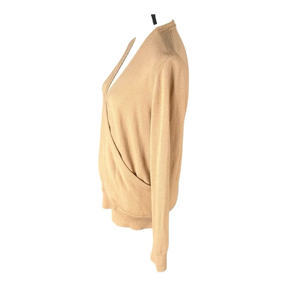 ANN TAYLOR Women 100% Merino Wool Pullover Wrap Effect Size Large khaki‎ - Picture 3 of 12